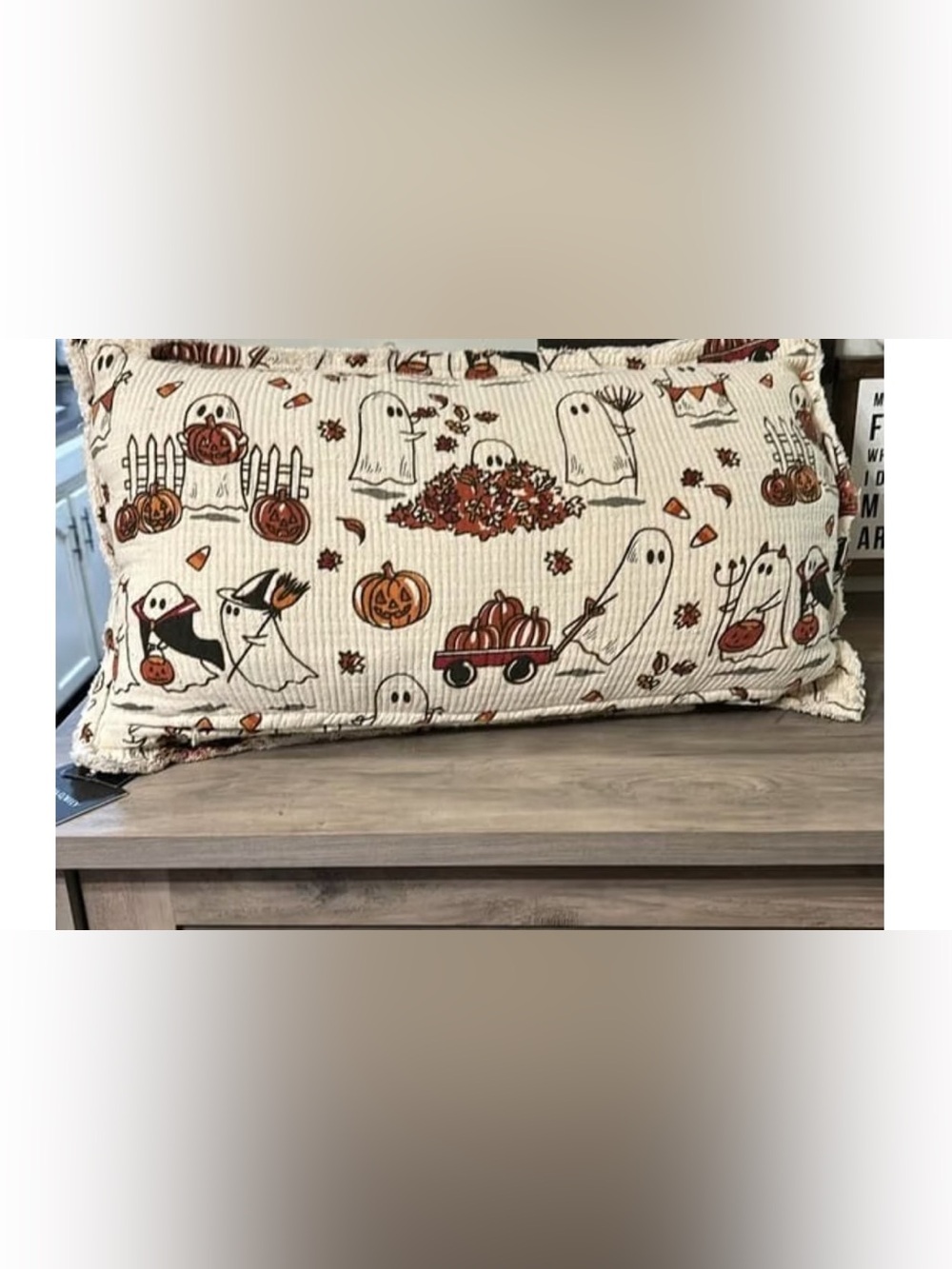 Cynthia Rowley Halloween Pillow Ghost Pumpkin Decor Fringed Accent Throw PILLOW